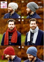 Knitting Pattern - King Cole 3461 - Fashion Aran - Men's Hats and Scarves